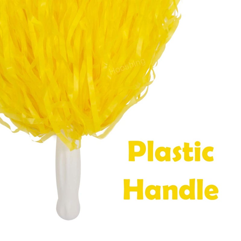 Hooshing 12PCS Cheerleading Pom Poms Yellow Plastic Cheer Pom Poms with Handles for Team Spirit Sports Party Dance - Image 2